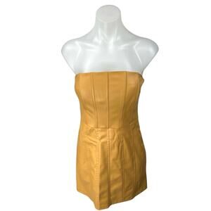 Zara Brown Faux Vegan Leather Sleeveless Strapless Mini Corset Tank Tube Dress S
